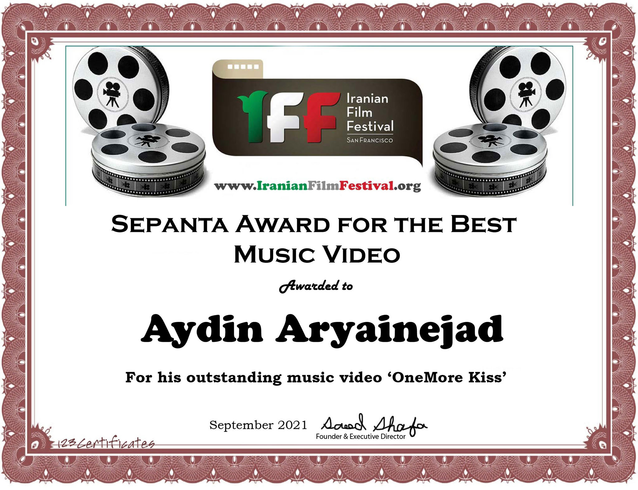Sepanta Award for Best Music Video, Iranian Film Festival San Francisco